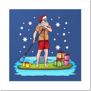 Paddle Board Santa Christmas In July Water Sports Posters and Art